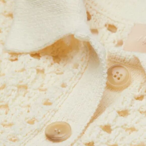 NWT H&M Cream Short Sleeve Hole-knit Top Size Medium - Picture 2 of 7